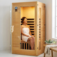 2024 Upgrade 1 to 2 Person Infrared Sauna, Low EMF Infrared Sauna for Home, Indoor Sauna Room, Hemlock Wooden Far Infrared Sauna, Dry Sauna with Bluetooth Speakers, LED Reading and Chromotherapy Lamp — Lifestyle