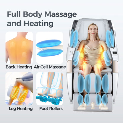 4D Full Body Massage Chair Zero Gravity Shiatsu Recliner,Sl Track Massage Chair with Heating,Leg Auto Extension,Bluetooth,Ai Voice and APP Controller,White