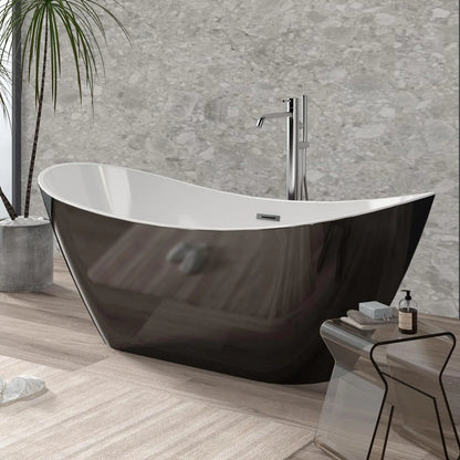 59"/67" Freestanding Bathtub,Acrylic Streamline Stand Alone Soaking Bath Tubs