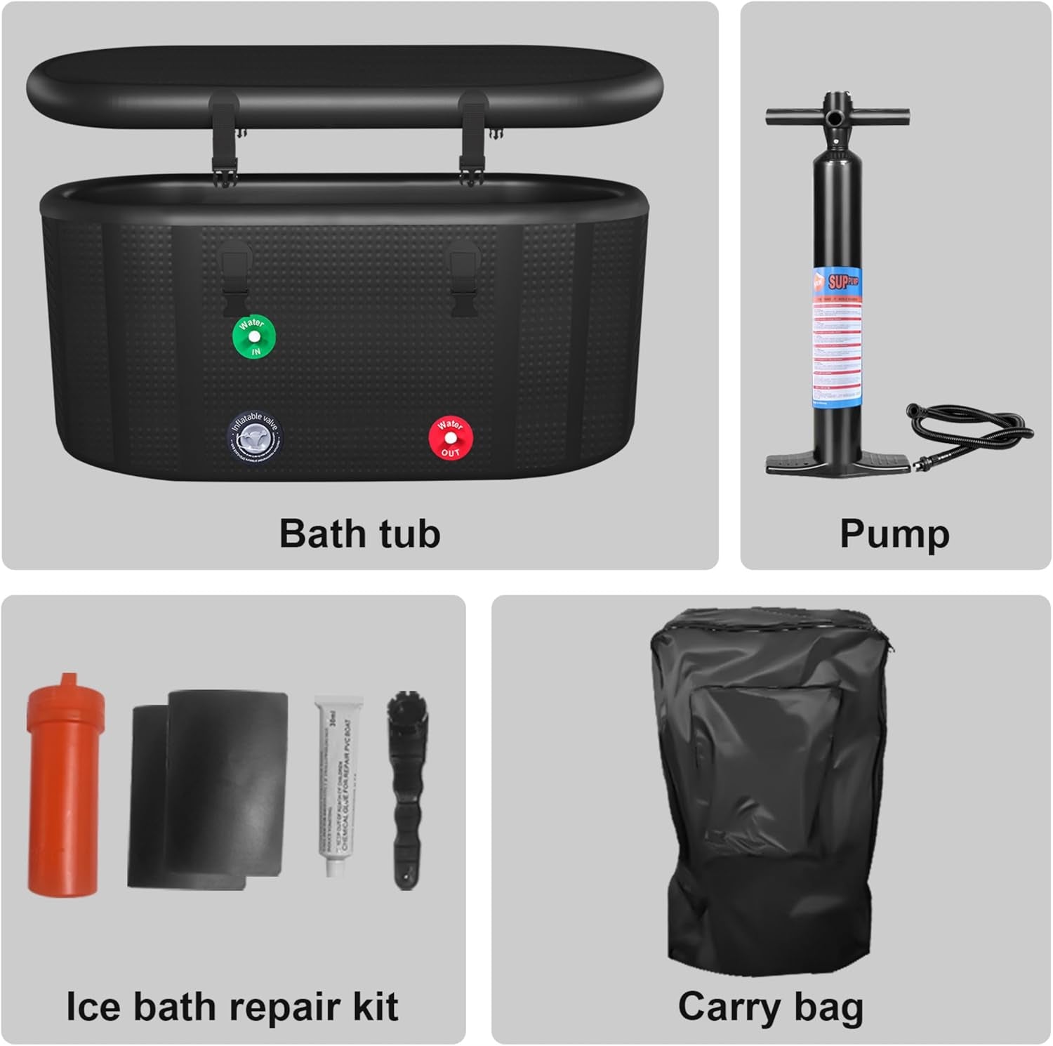 XXL Drop Stitch Ice Bath Tub for Recovery 216 Gal, Compatible with Water Chillers, Cold Plunge Tub with Insulated Lid, Multi-Layer Portable Bathtub for Cold Water Therapy(59In*32.2In*27In)
