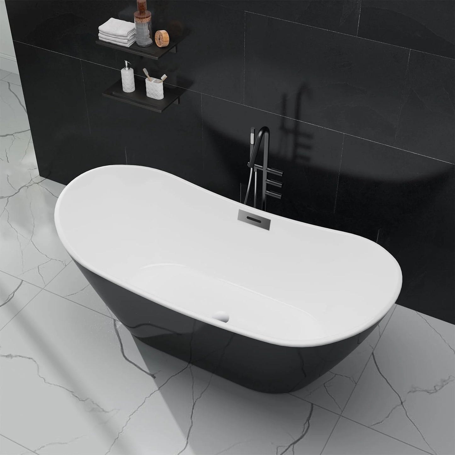 59"/67" Freestanding Bathtub,Acrylic Streamline Stand Alone Soaking Bath Tubs