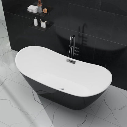 59"/67" Freestanding Bathtub,Acrylic Streamline Stand Alone Soaking Bath Tubs