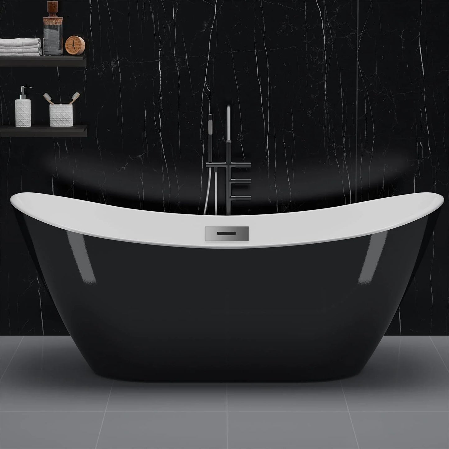 59"/67" Freestanding Bathtub,Acrylic Streamline Stand Alone Soaking Bath Tubs
