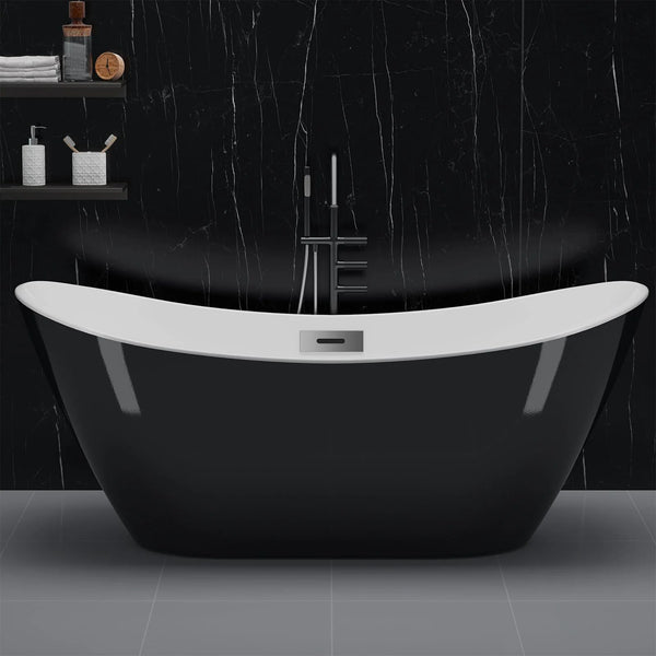59"/67" Freestanding Bathtub,Acrylic Streamline Stand Alone Soaking Bath Tubs