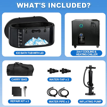 Cold Plunge Tub, 248 Gallon, 1 Horsepower, Heavy-Duty Ice Bath Tub for Athletes with Hot & Cold, Portable Inflatable Plunge Chiller with Water Treatment Kit, Immersion Therapy, Wifi (Black, 1 Set)