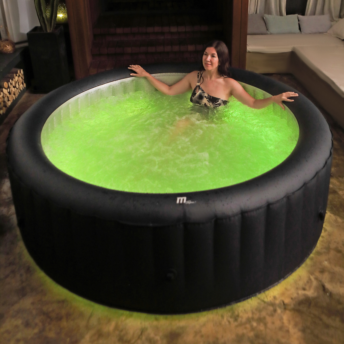 6-Person Inflatable Hot Tub with LED Lighting and 138 Air Jets