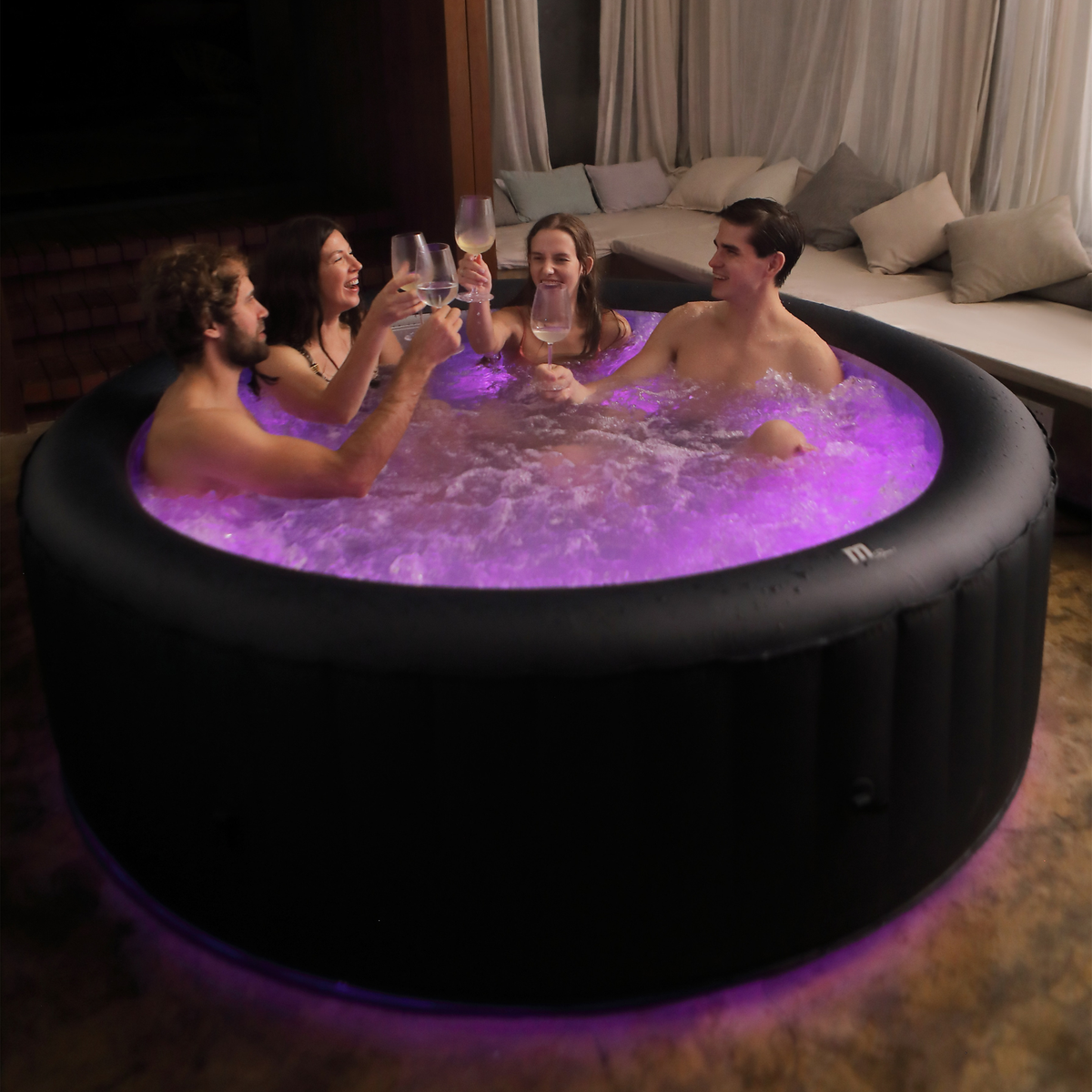 6-Person Inflatable Hot Tub with LED Lighting and 138 Air Jets