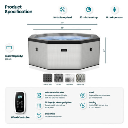 Como 6-Person Inflatable Hot Tub with Integrated 1800W Heater