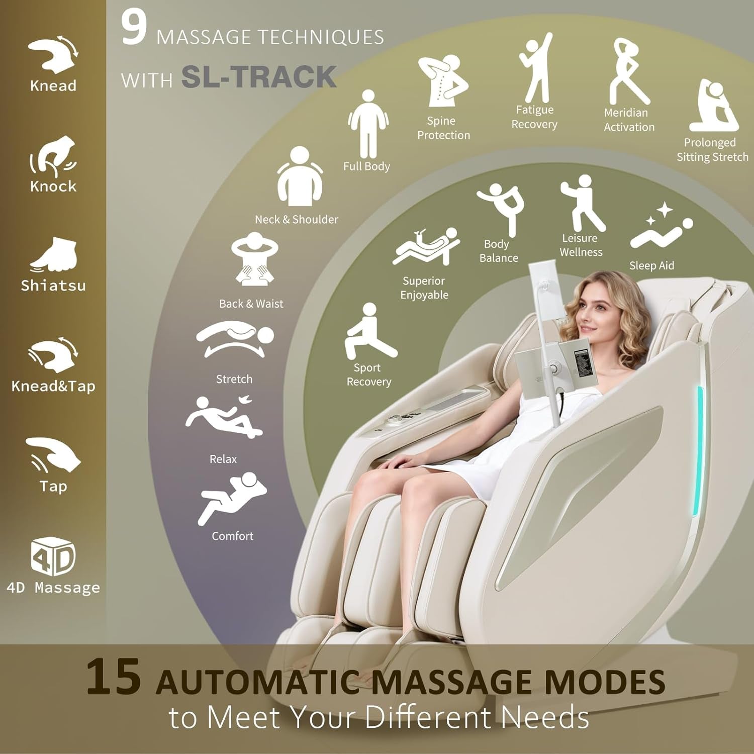 4D Massage Chair Full Body Zero Gravity Heated Recliner with Body Scan, 55" Sl-Track & Stretch, 40 Airbags - Shiatsu, Knead, Foot Rollers, Voice & APP Control, 15 Auto Modes & 9 Techniques (Beige)
