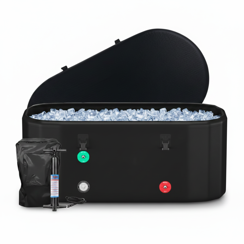 XXL Drop Stitch Ice Bath Tub for Recovery 216 Gal, Compatible with Water Chillers, Cold Plunge Tub with Insulated Lid, Multi-Layer Portable Bathtub for Cold Water Therapy(59In*32.2In*27In)