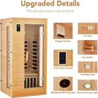 2024 Upgrade 1 to 2 Person Infrared Sauna, Low EMF Infrared Sauna for Home, Indoor Sauna Room, Hemlock Wooden Far Infrared Sauna, Dry Sauna with Bluetooth Speakers, LED Reading and Chromotherapy Lamp