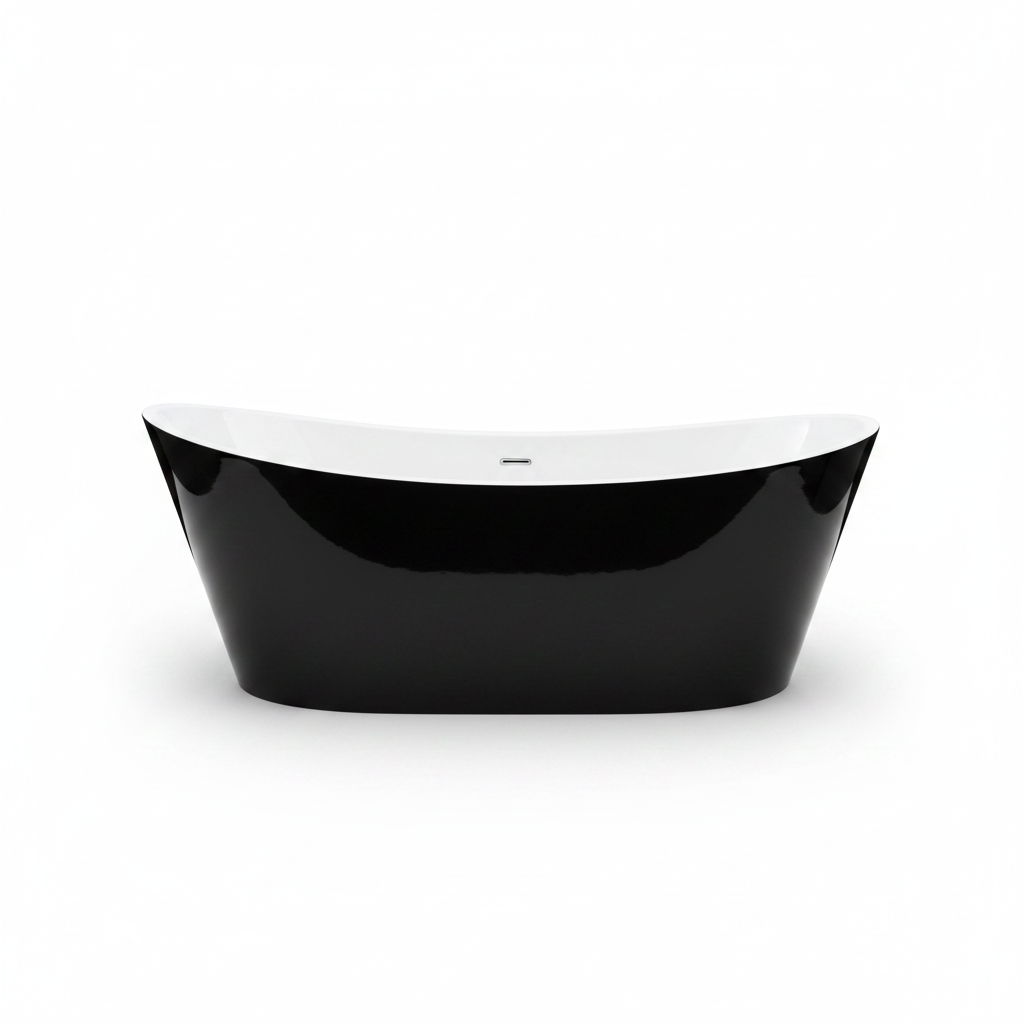 67 Inch Freestanding Bathtub, Soaking Tub, Acrylic, Deep Upright Bathtub with Built-In Drain and Overflow, Contemporary Free Standing, Black Elegant Finish