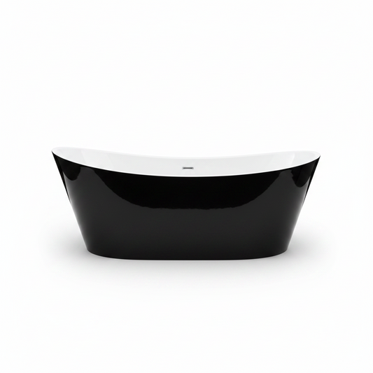 67 Inch Freestanding Bathtub, Soaking Tub, Acrylic, Deep Upright Bathtub with Built-In Drain and Overflow, Contemporary Free Standing, Black Elegant Finish